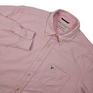 American Eagle Men's Medium Classic Shirt Pink LS Button Down Preppy 100% Cotton
